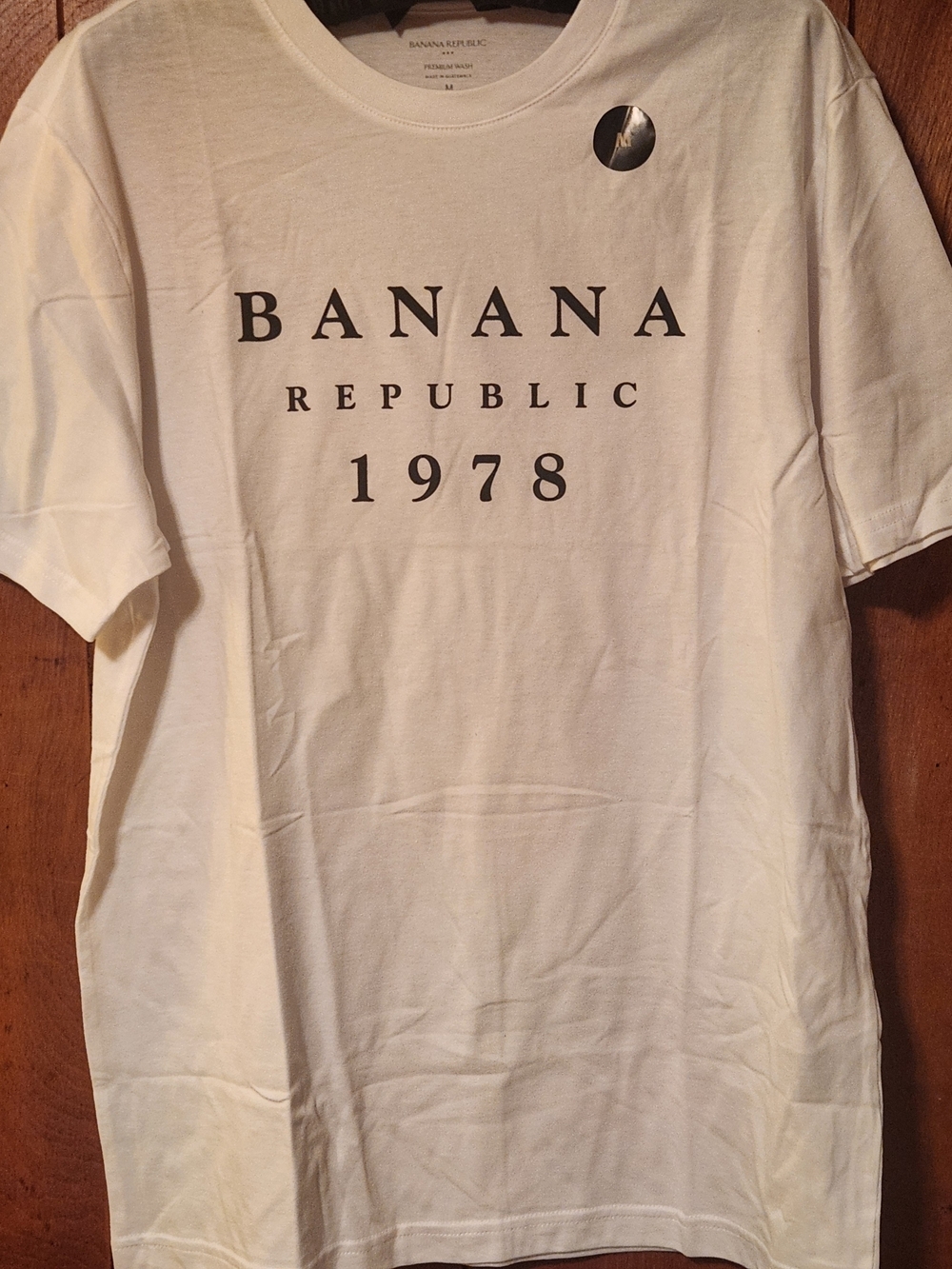 Banana Republic Men’s White Short Sleeve 1978 Logo Tee, Sz-M, NWT
